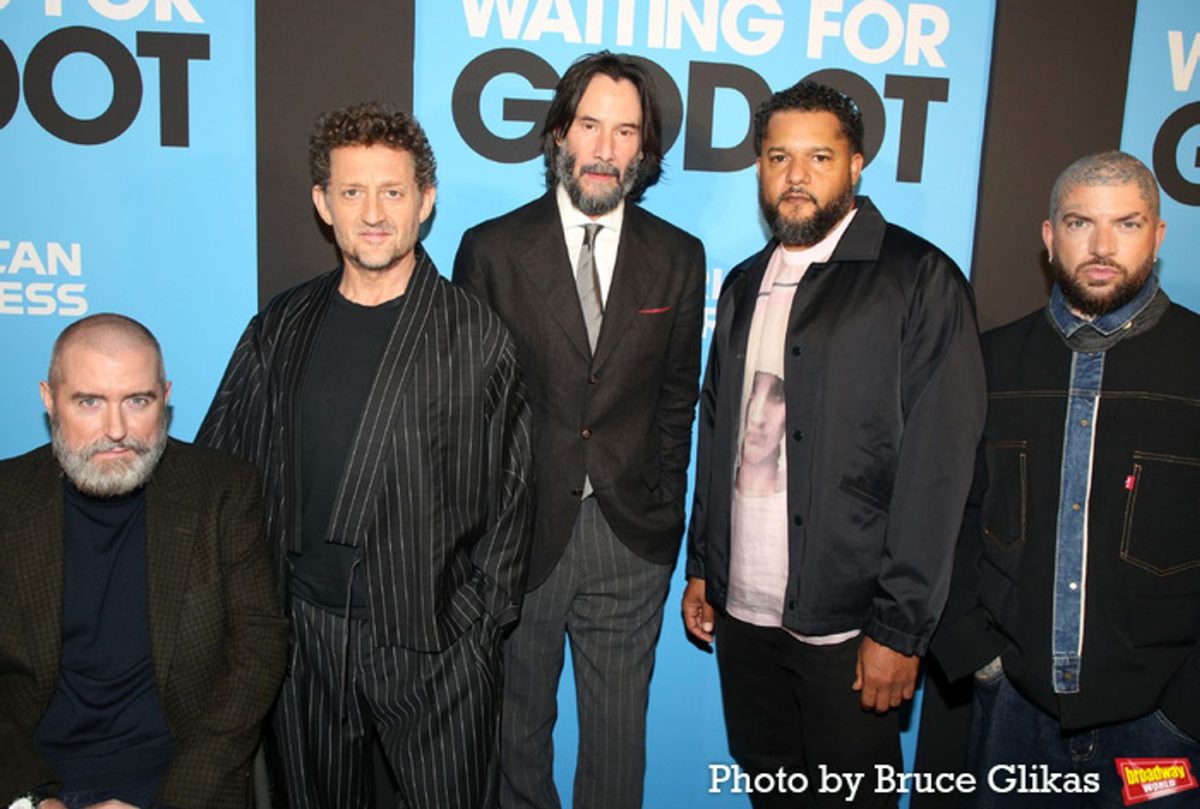Michael Patrick Thornton, Alex Winter, Keanu Reeves, Brandon J. Dirden, and Director Jamie Lloyd of Broadway show "Waiting for Godot."